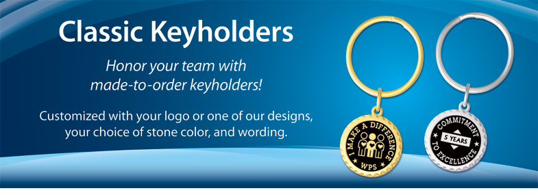 Made-to-Order Key Holders for your team!  Available with any color stone or logo & wording.  